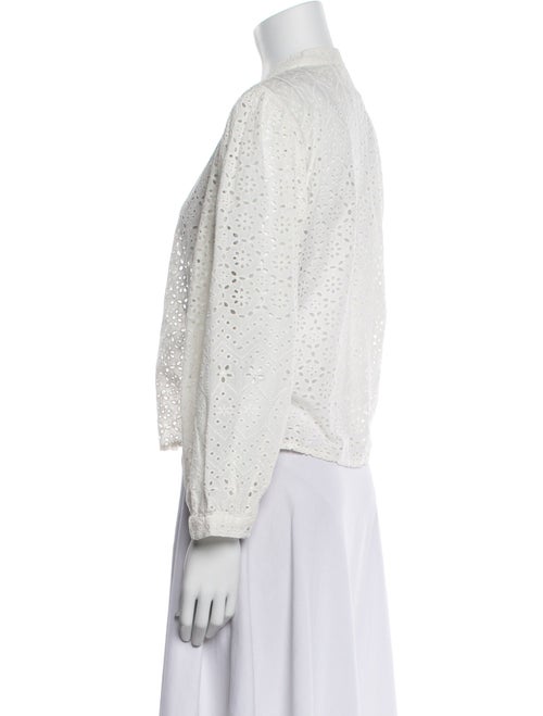 Veronica Beard Mock Neck Three-Quarter Sleeve Button-Up Top