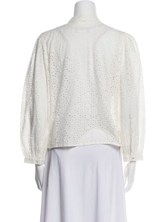 Veronica Beard Mock Neck Three-Quarter Sleeve Button-Up Top