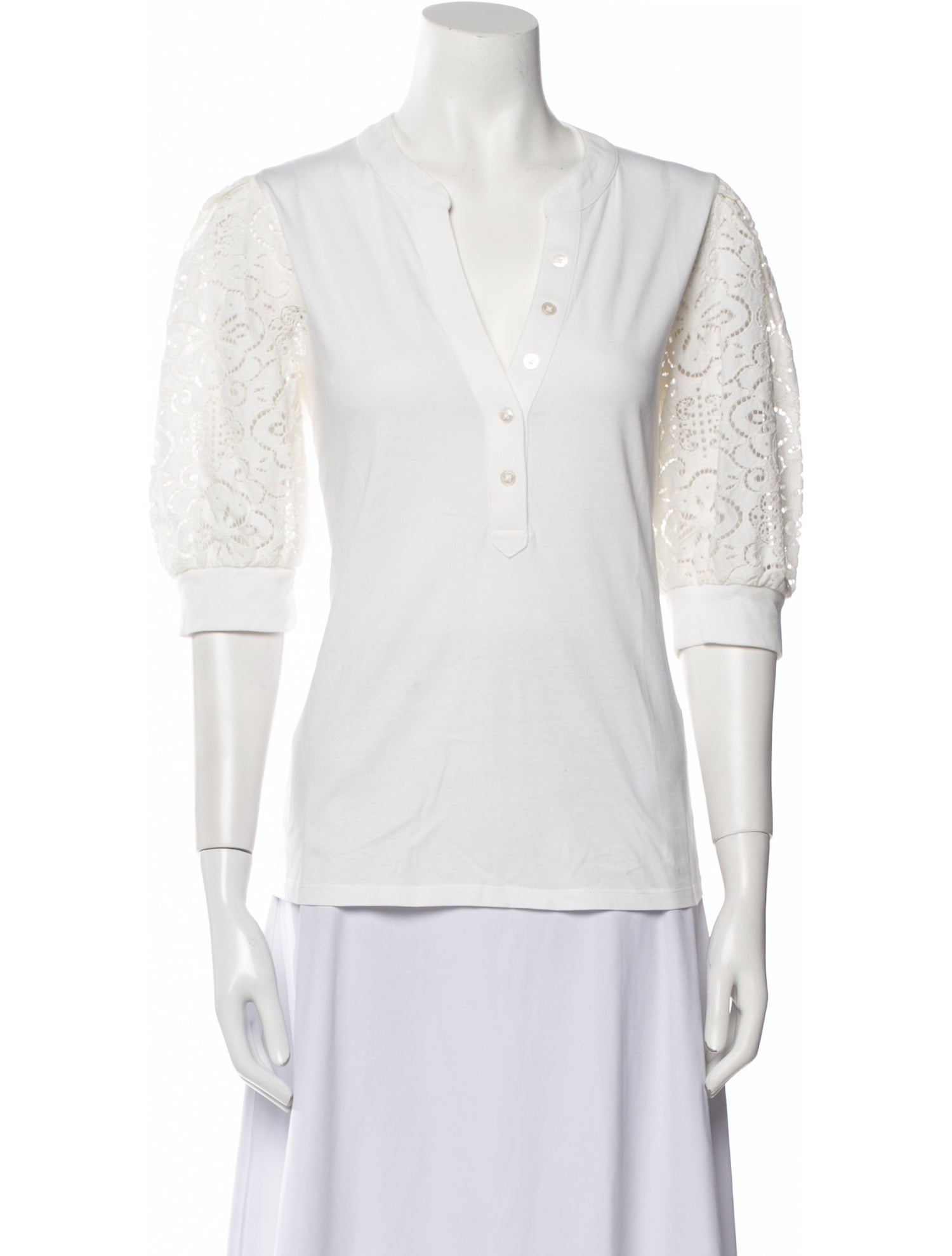 Veronica Beard V-Neck Three-Quarter Sleeve Polo