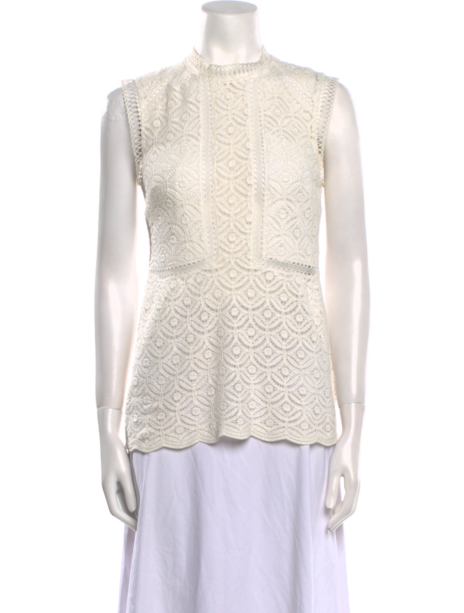 Veronica Beard Lace Pattern Mock Neck Blouse