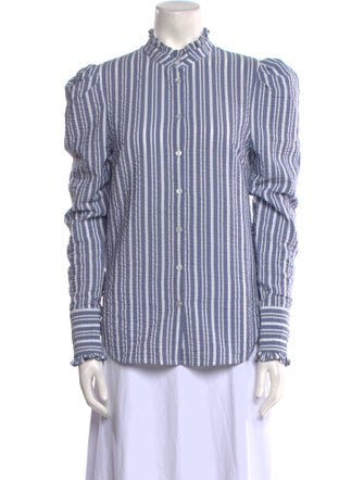 Veronica Beard Striped Mock Neck Button-Up Top