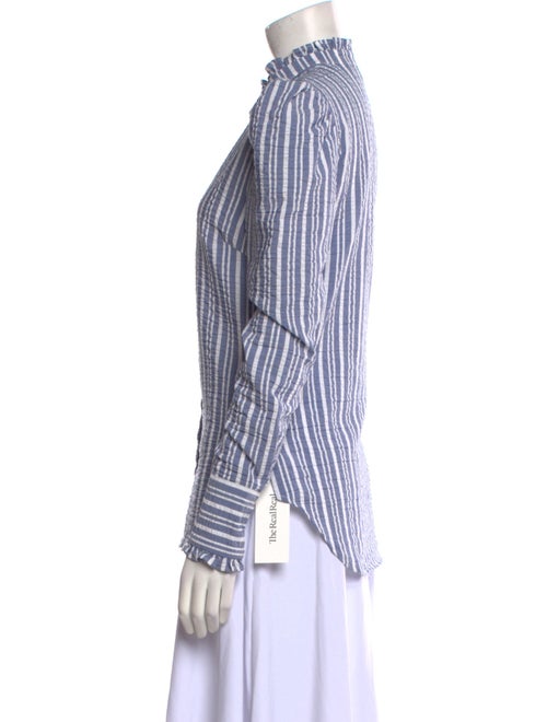 Veronica Beard Striped Mock Neck Button-Up Top