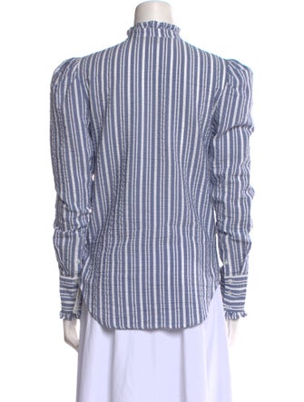 Veronica Beard Striped Mock Neck Button-Up Top