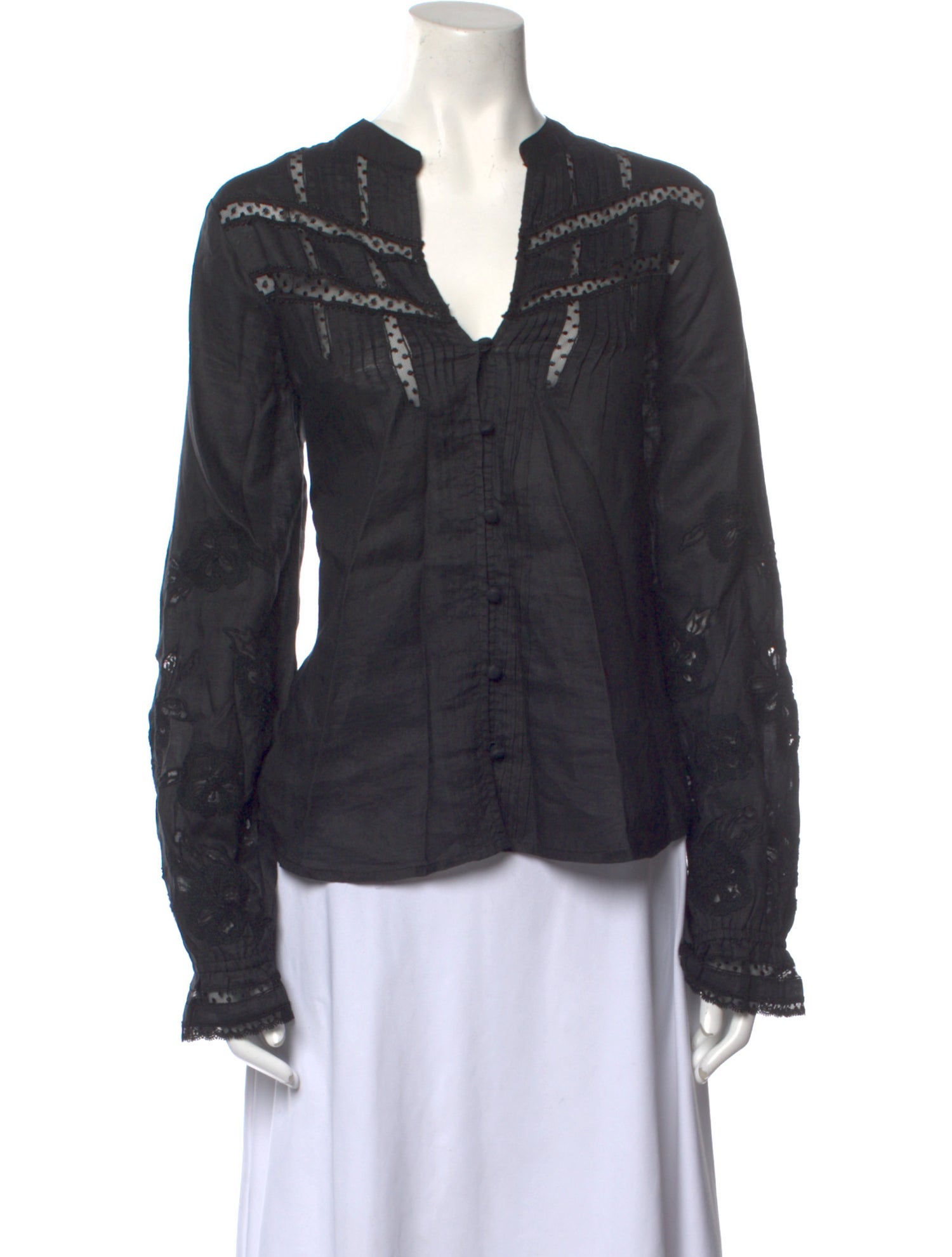 Veronica Beard V-Neck Long Sleeve Blouse