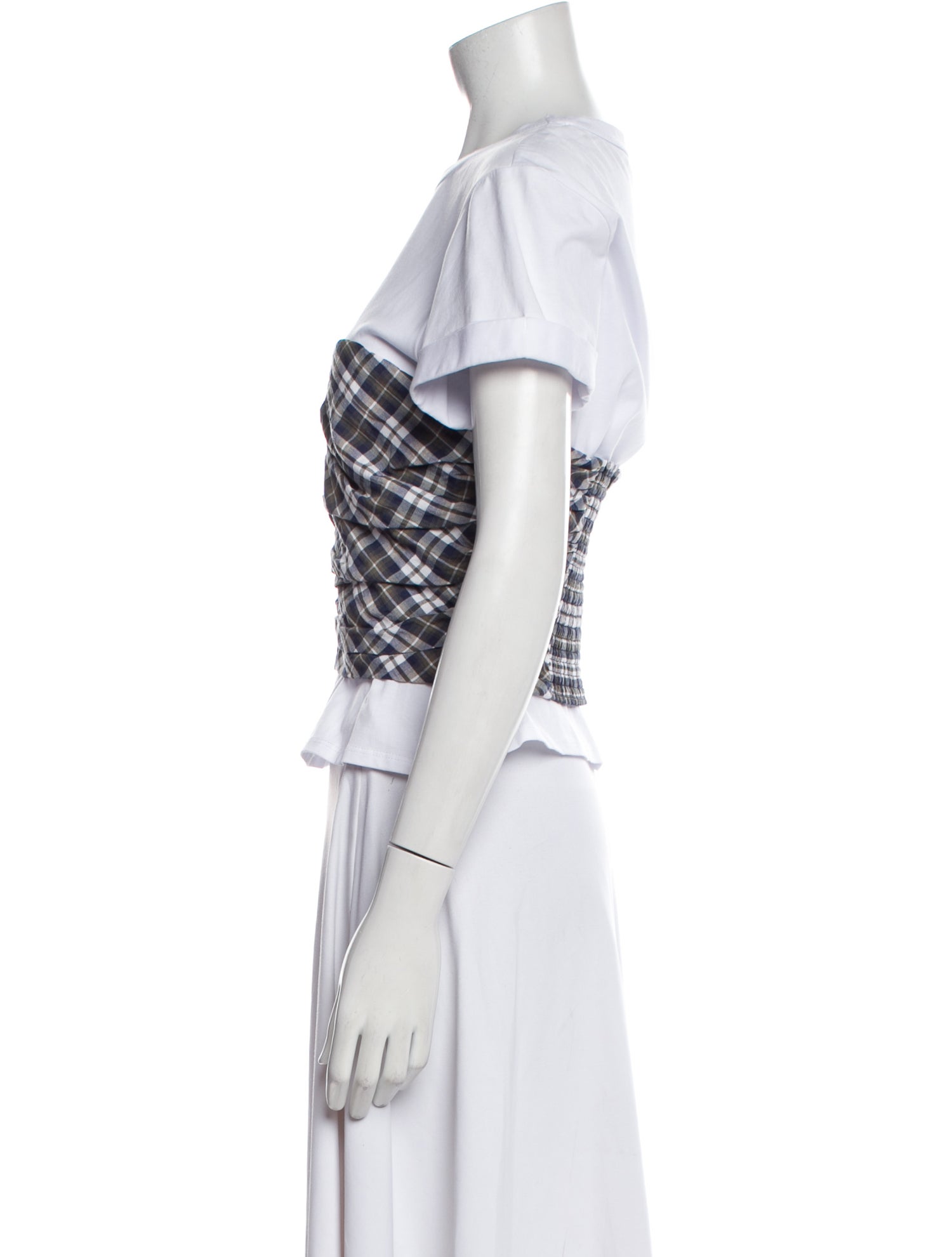 Veronica Beard Plaid Print Crew Neck Crop Top