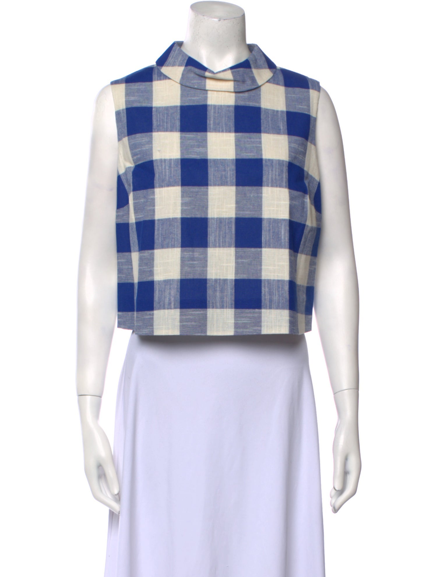 Veronica Beard Plaid Print Short Sleeve Crop Top