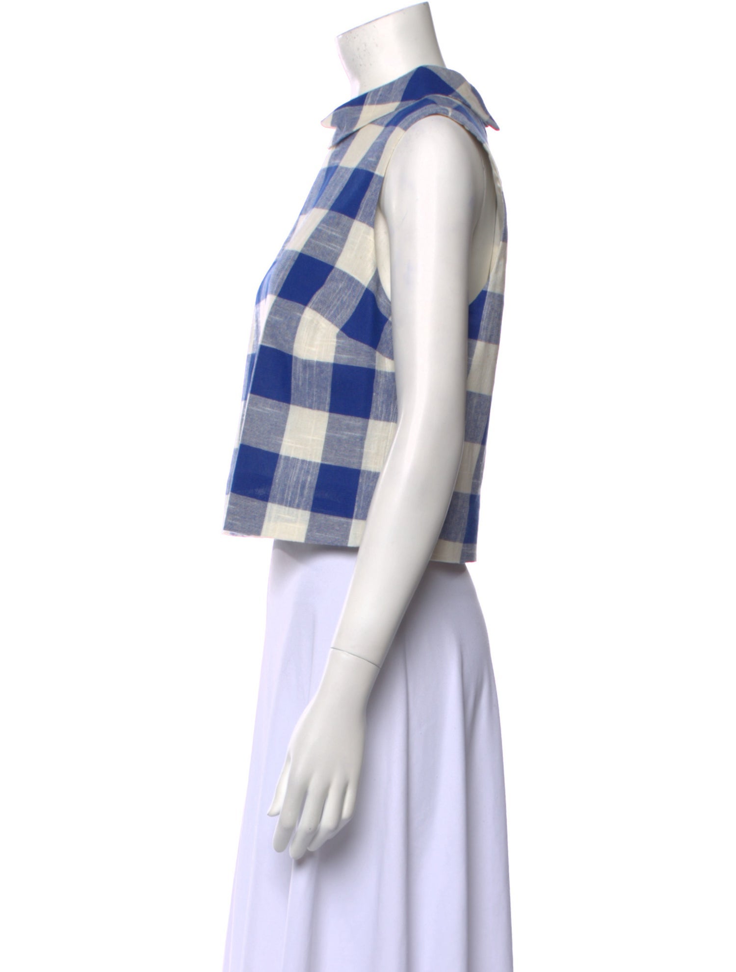 Veronica Beard Plaid Print Short Sleeve Crop Top