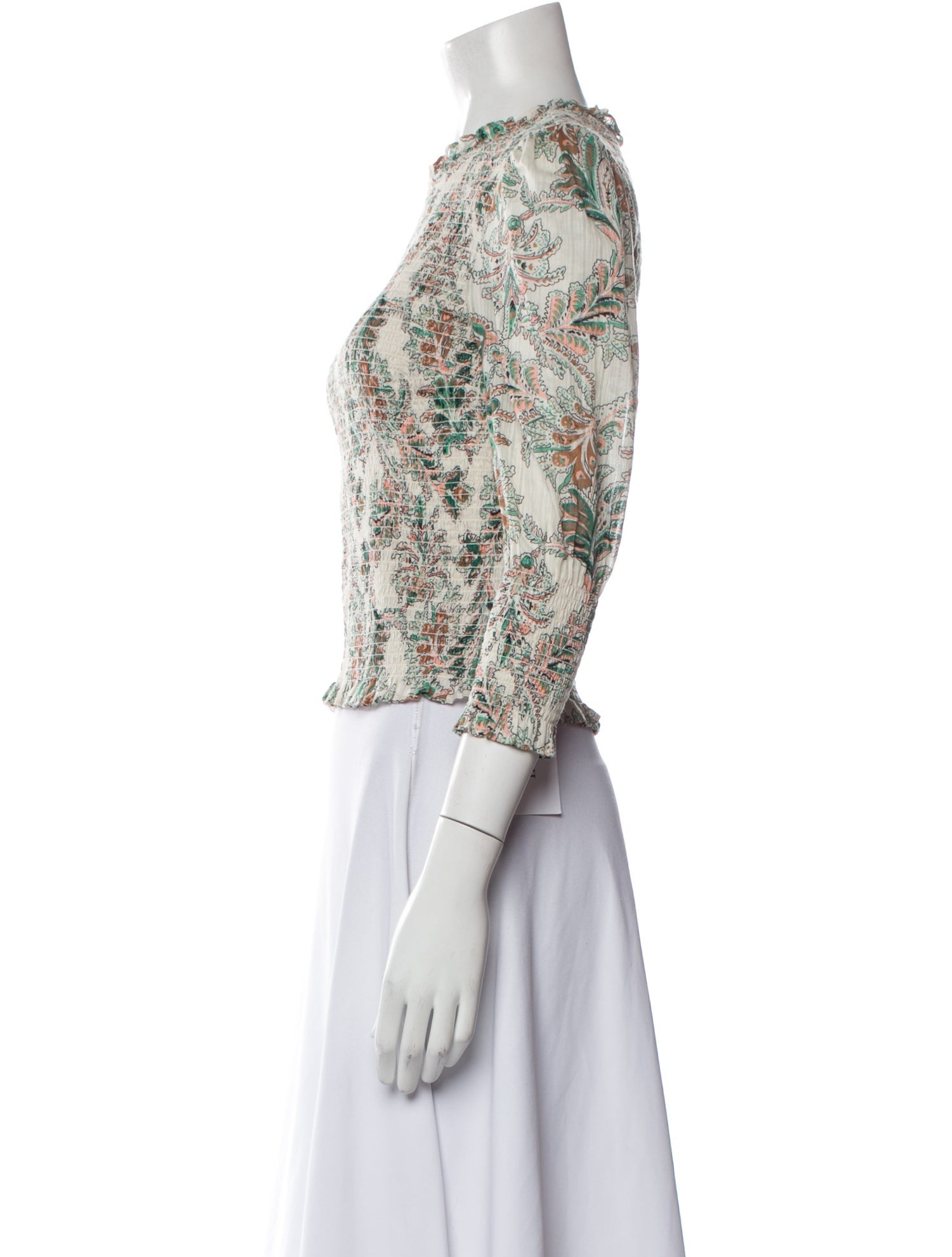 Veronica Beard Floral Print Crew Neck Crop Top