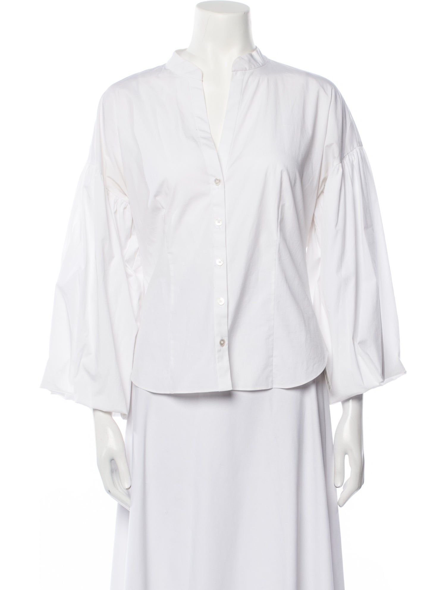 Veronica Beard Plunge Neckline Three-Quarter Sleeve Button-Up Top