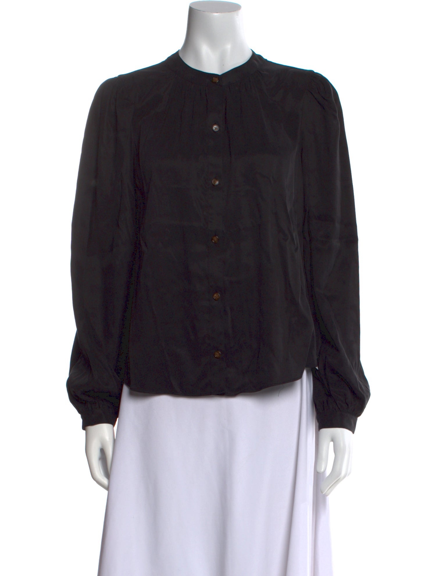 Veronica Beard Mock Neck Long Sleeve Button-Up Top