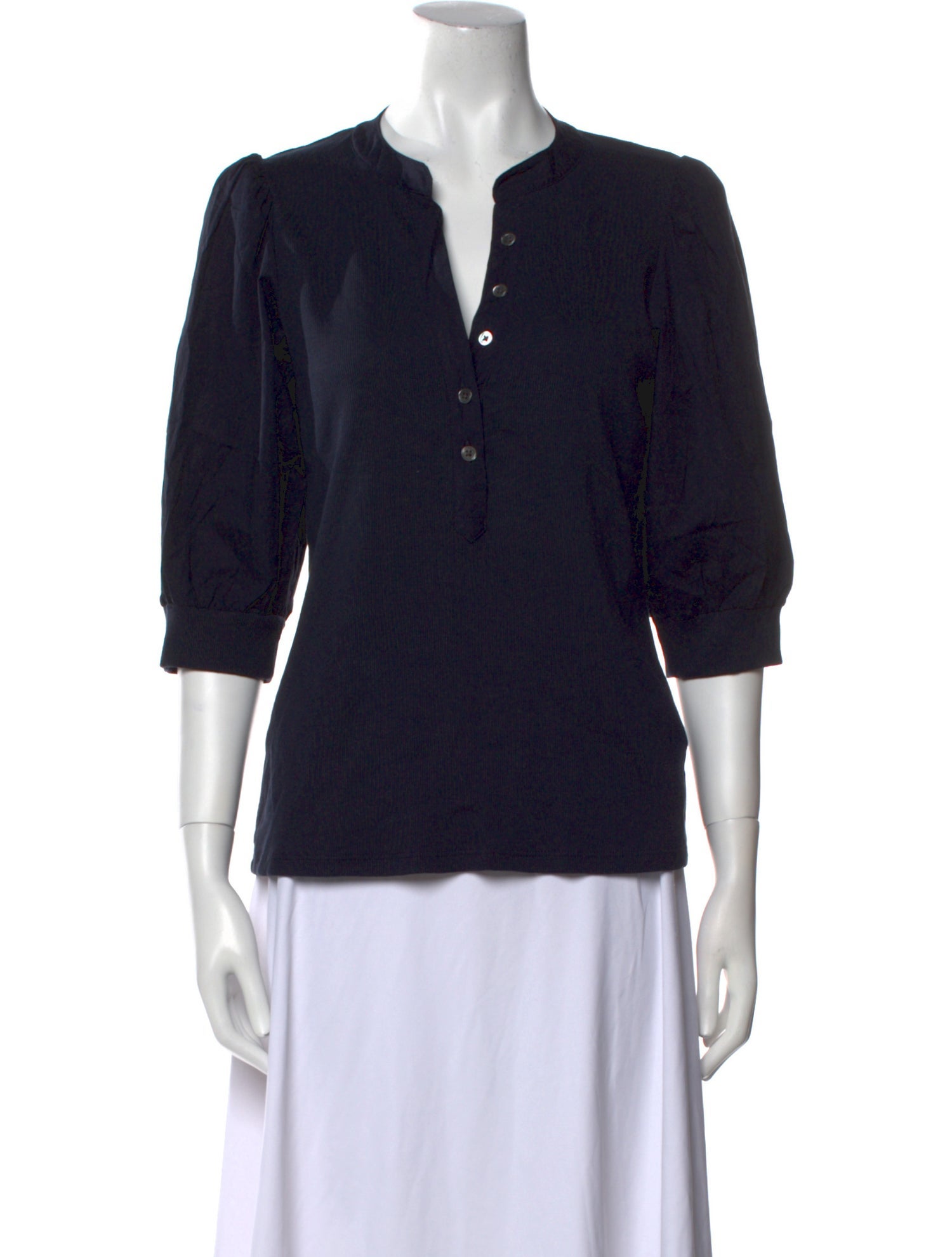 Veronica Beard V-Neck Three-Quarter Sleeve Polo