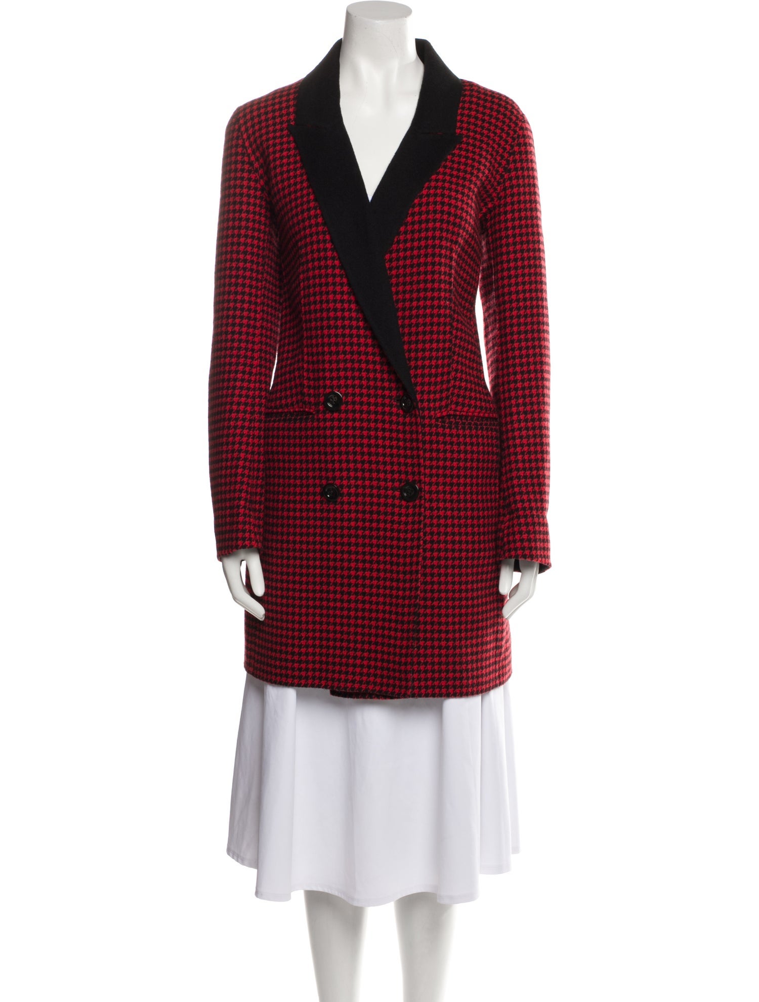 Veronica Beard Wool Houndstooth Print Peacoat