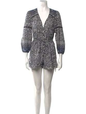 Veronica Beard Printed Plunge Neckline Romper