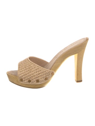 Veronica Beard Straw Leather Trim Embellishment Slides