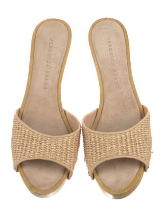 Veronica Beard Straw Leather Trim Embellishment Slides