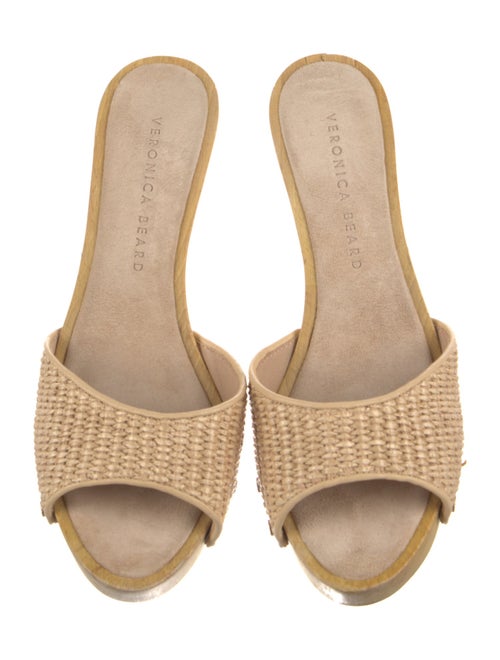 Veronica Beard Straw Leather Trim Embellishment Slides