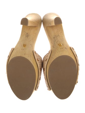 Veronica Beard Straw Leather Trim Embellishment Slides