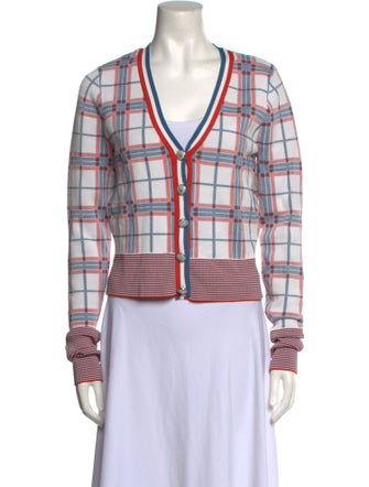 Veronica Beard Plaid Print V-Neck Sweater