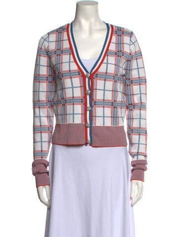 Veronica Beard Knitwear Plaid Print V-Neck Sweater S