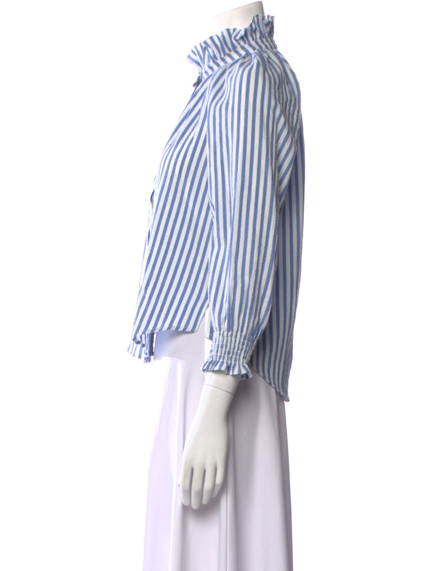Veronica Beard Striped Mock Neck Button-Up Top w/ Tags