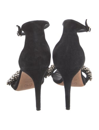 Veronica Beard Suede Crystal Embellishments Sandals