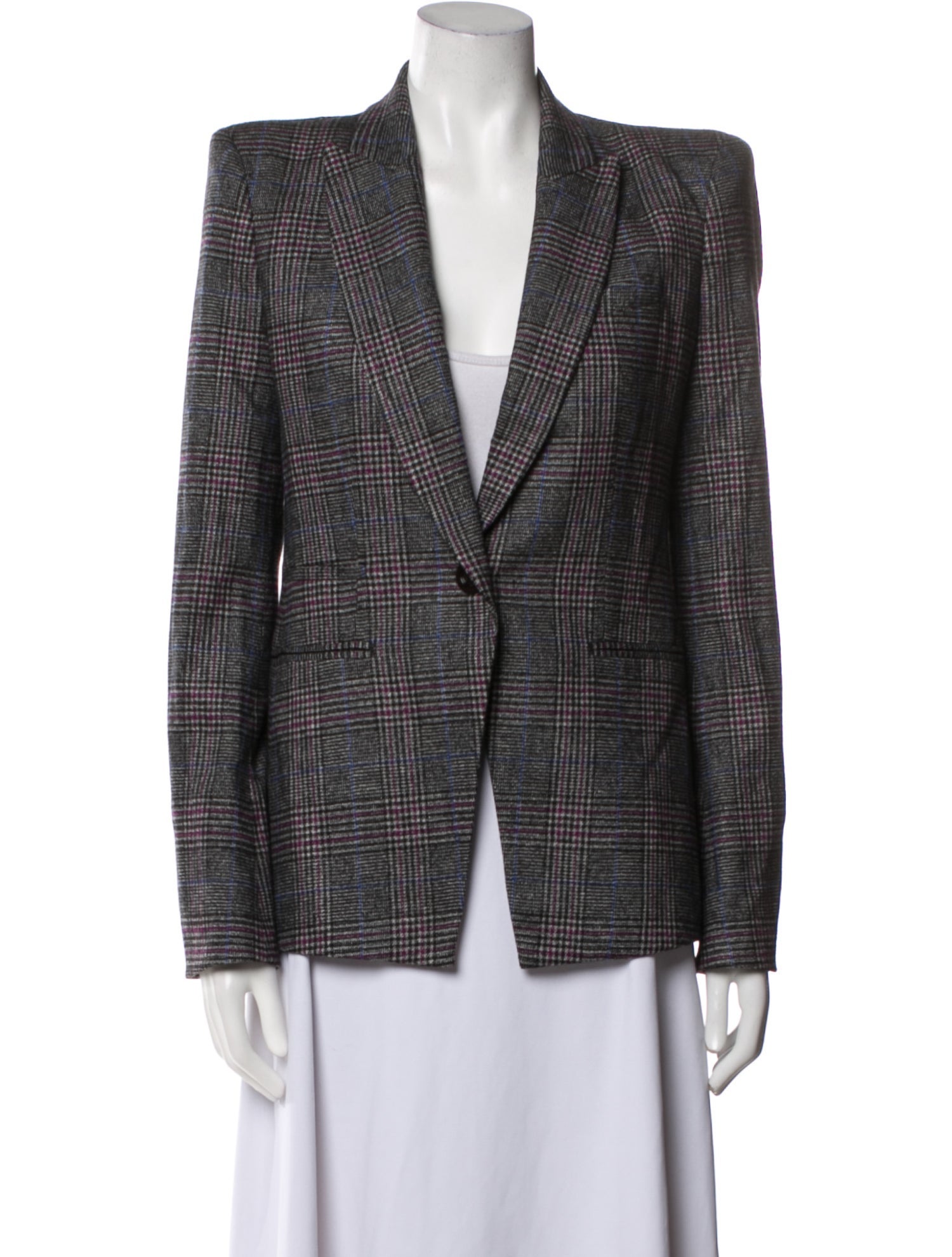 Veronica Beard Wool Plaid Print Blazer