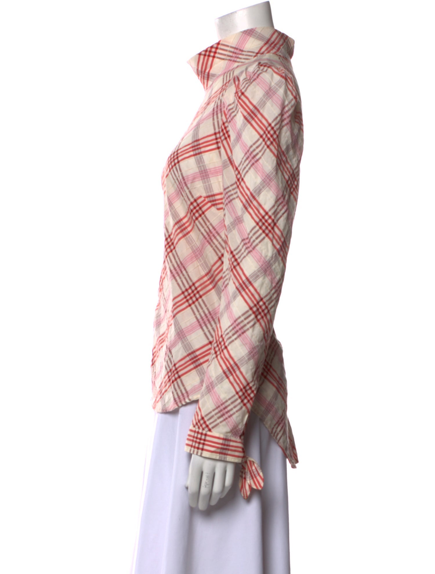 Veronica Beard Plaid Print Mock Neck Button-Up Top