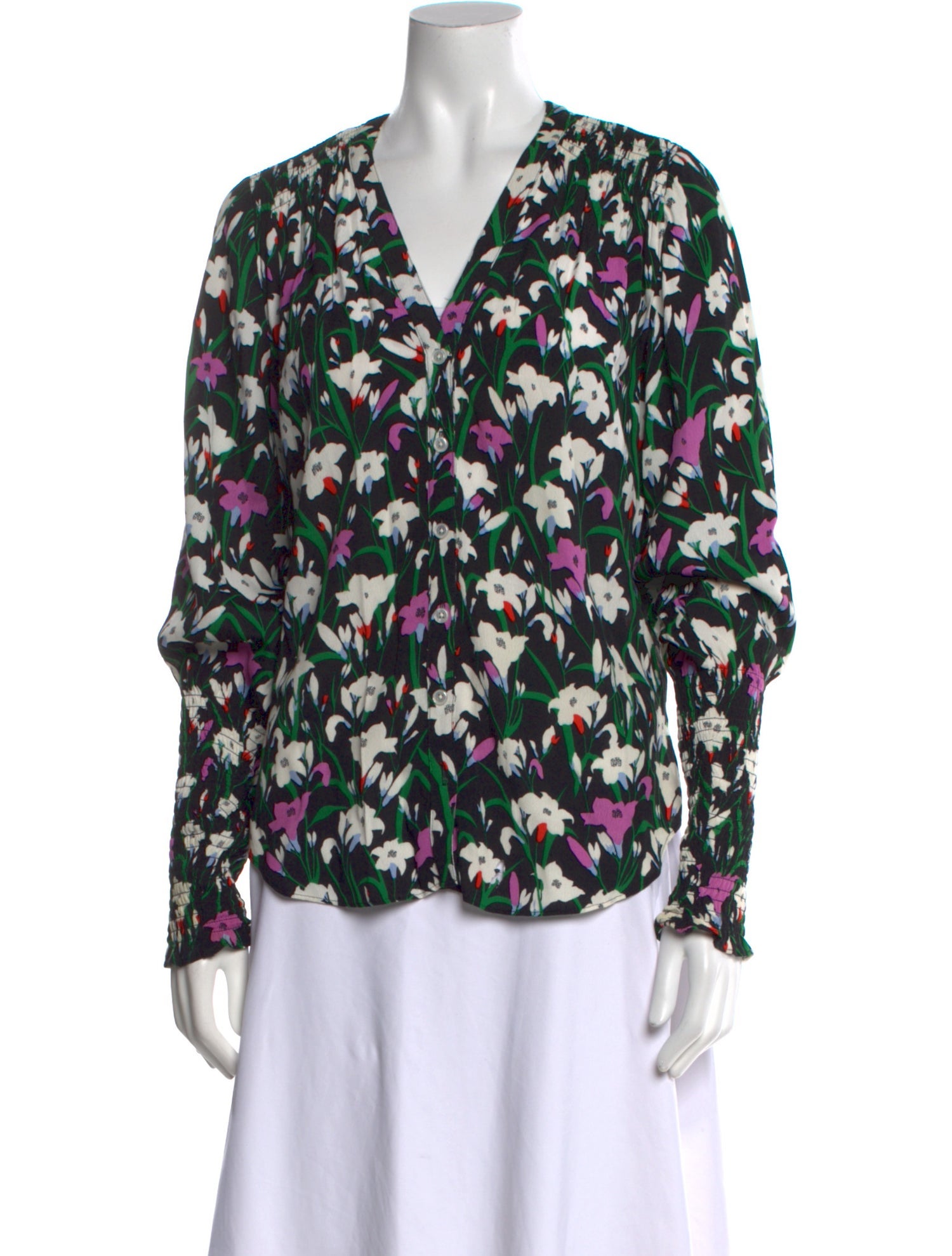 Veronica Beard Floral Print V-Neck Blouse