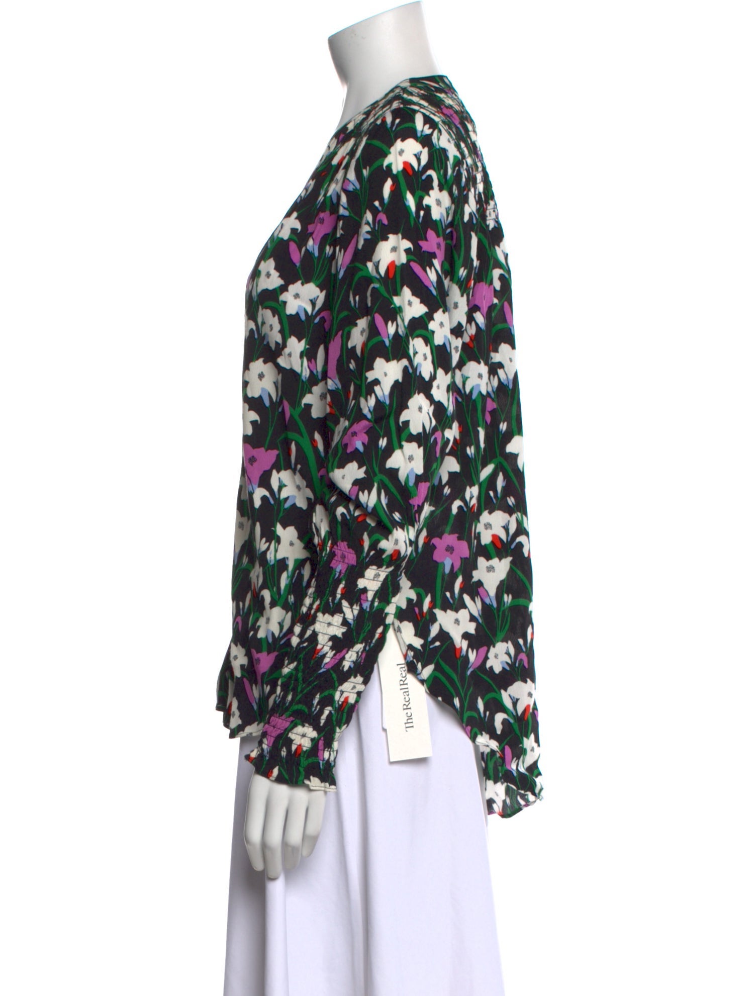Veronica Beard Floral Print V-Neck Blouse