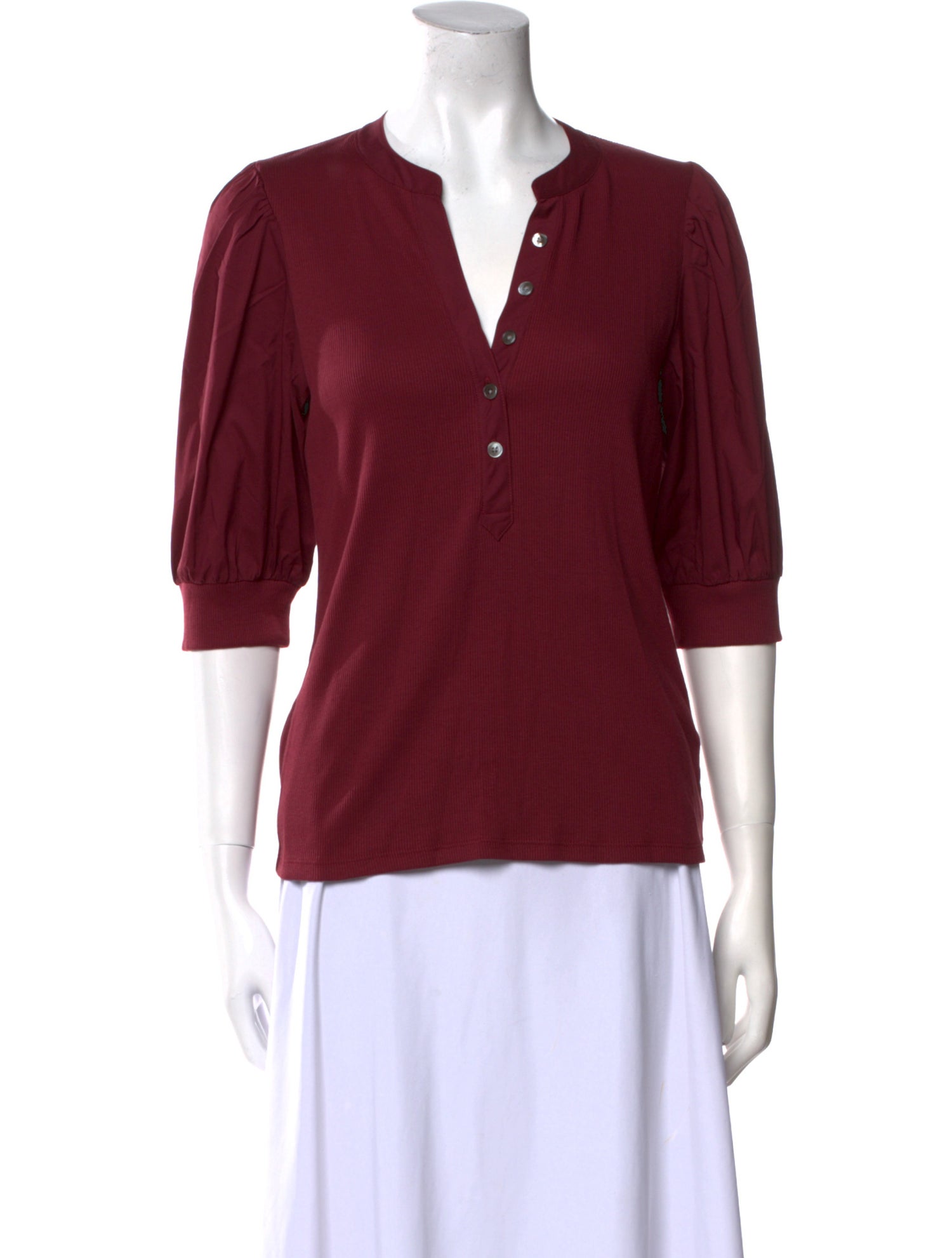 Veronica Beard V-Neck Three-Quarter Sleeve Polo