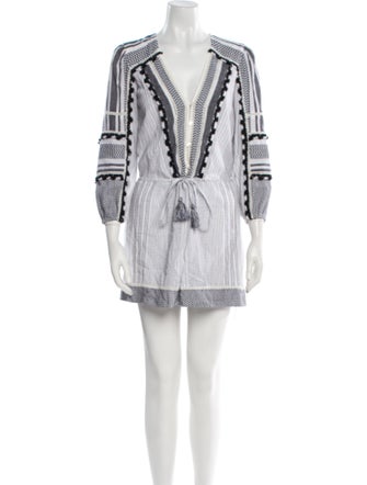 Veronica Beard Printed Plunge Neckline Romper