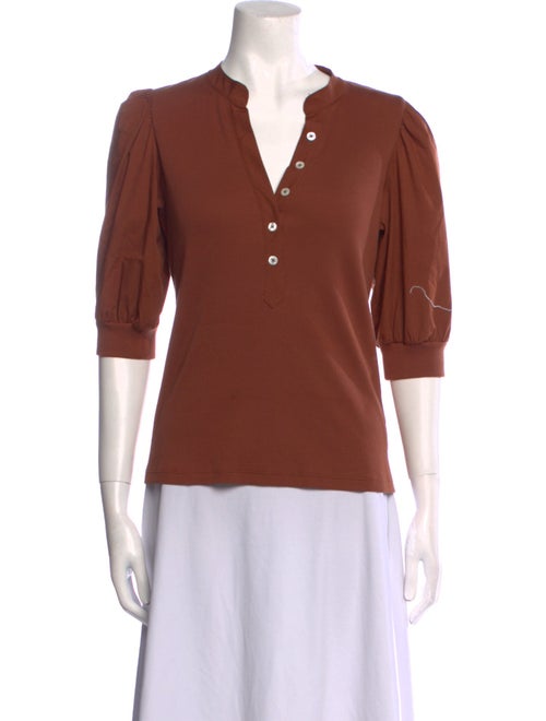 Veronica Beard V-Neck Three-Quarter Sleeve Polo