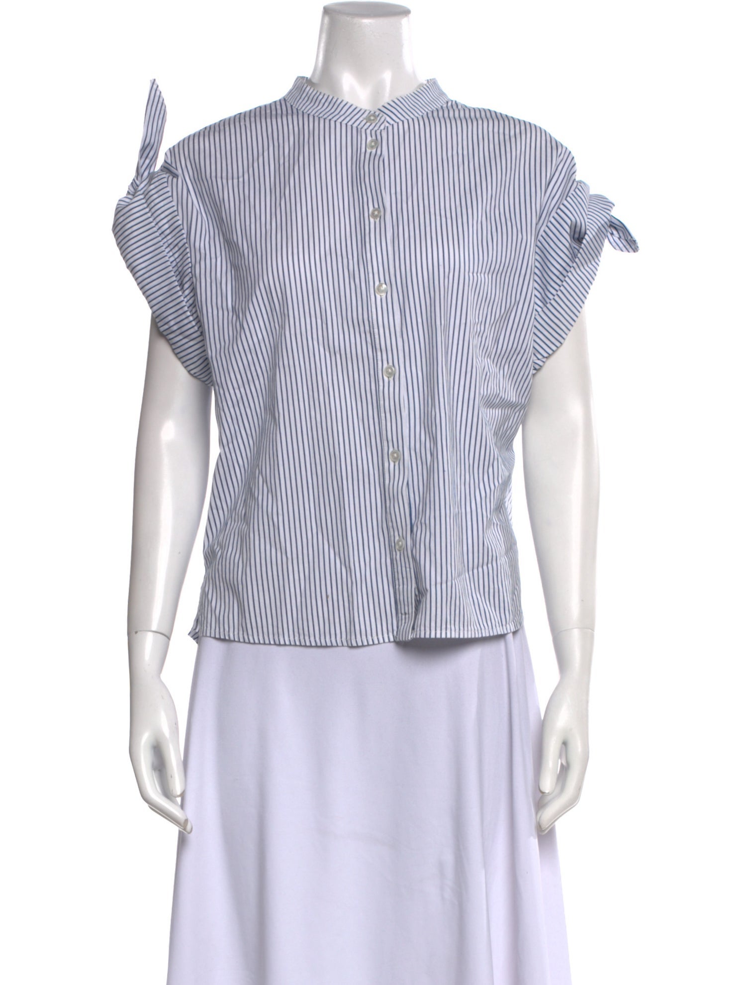 Veronica Beard Striped Mock Neck Button-Up Top