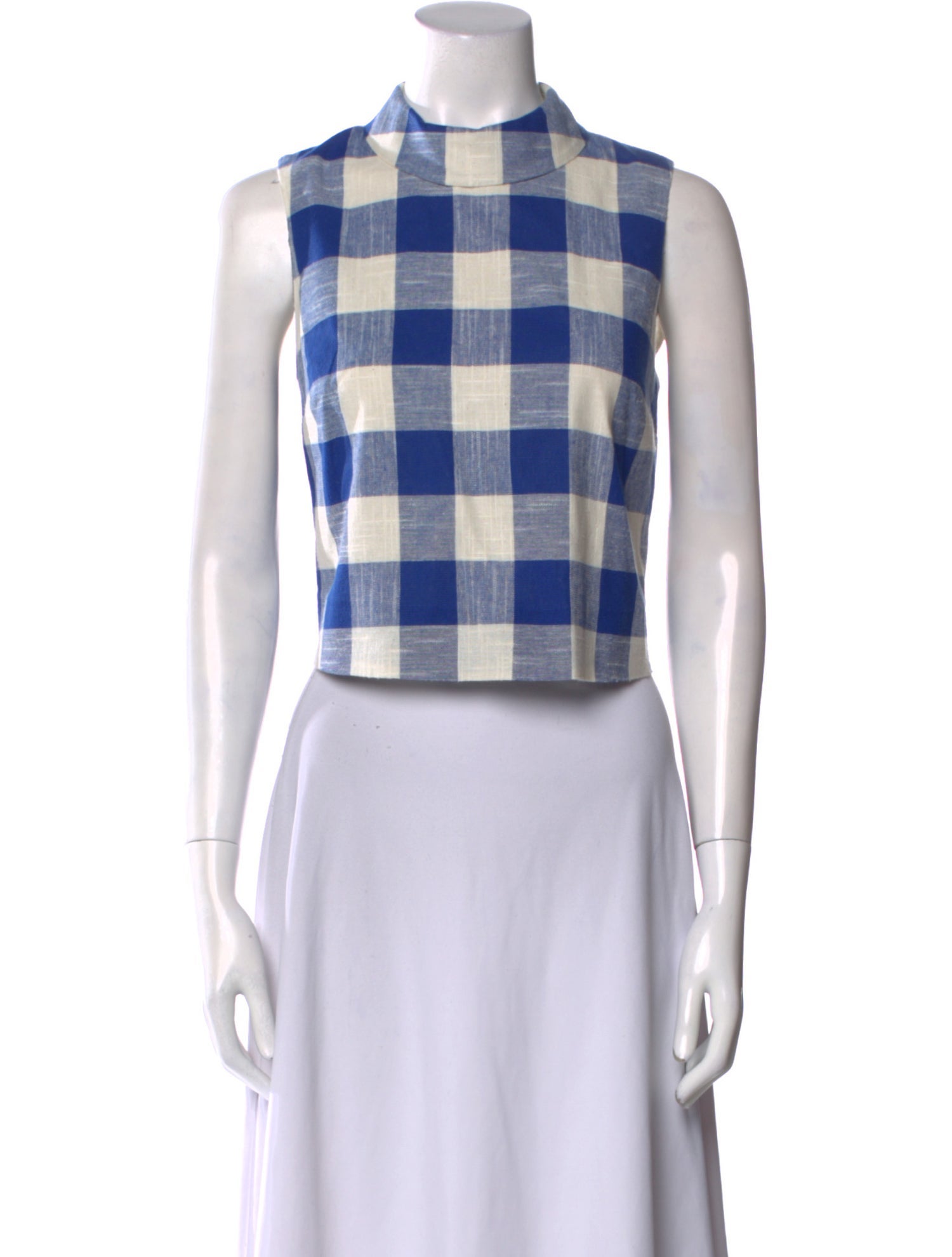 Veronica Beard Plaid Print Mock Neck Crop Top