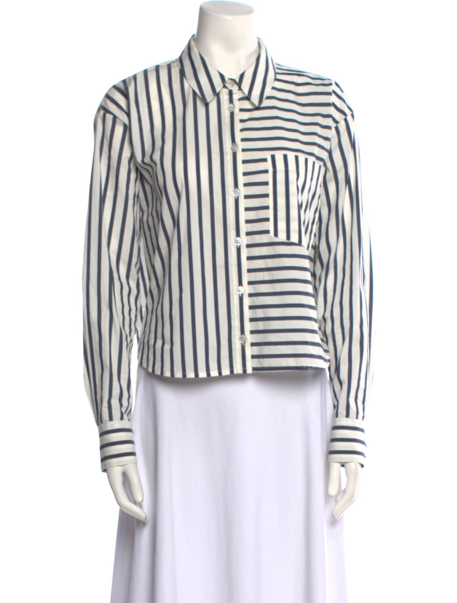 Veronica Beard Striped Long Sleeve Button-Up Top