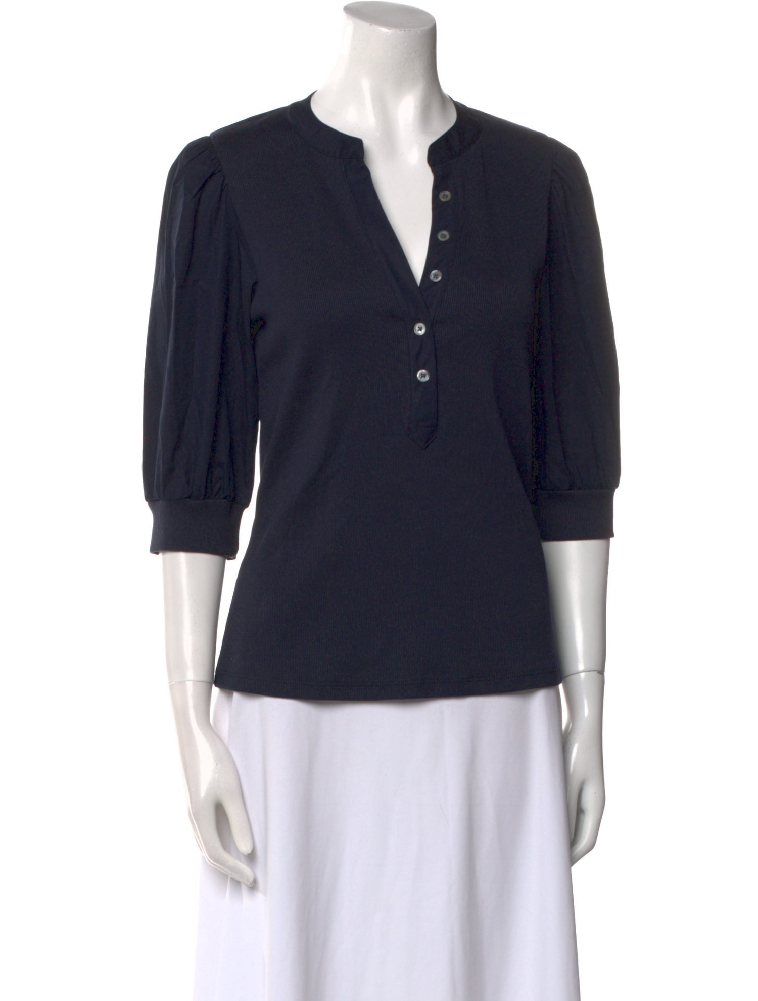 Veronica Beard V-Neck Three-Quarter Sleeve Polo