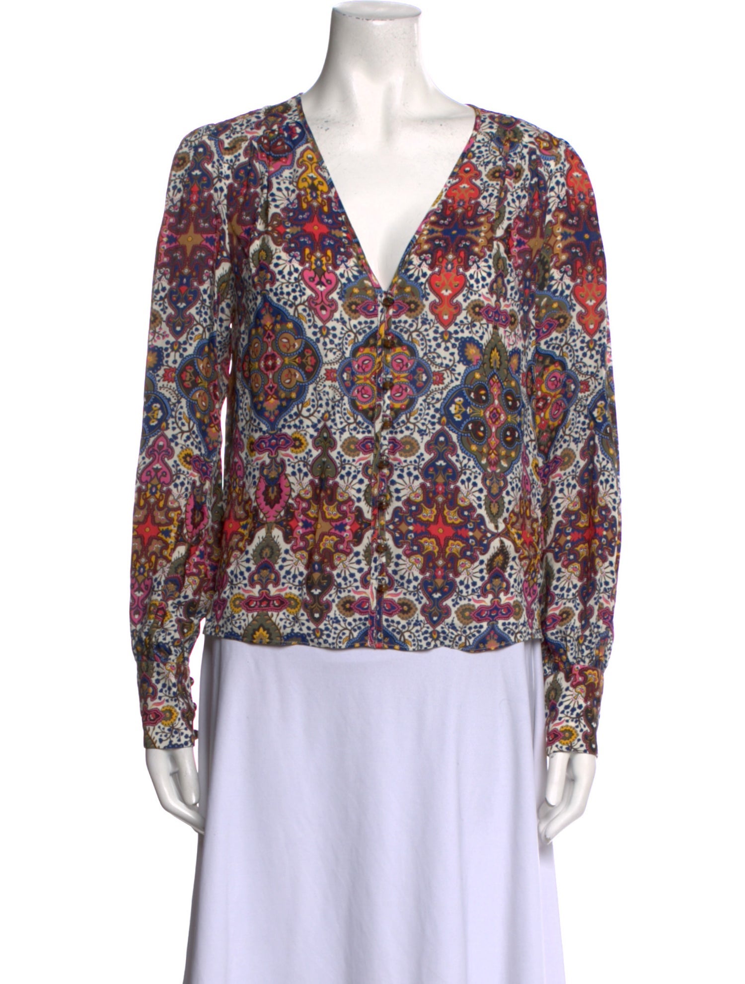 Veronica Beard Printed V-Neck Blouse