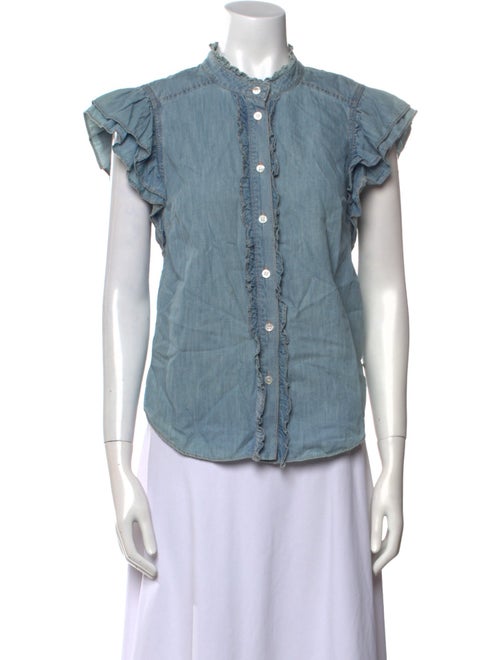 Veronica Beard Mock Neck Short Sleeve Button-Up Top