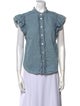 Veronica Beard Mock Neck Short Sleeve Button-Up Top