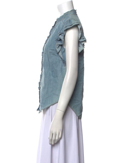 Veronica Beard Mock Neck Short Sleeve Button-Up Top