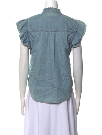 Veronica Beard Mock Neck Short Sleeve Button-Up Top