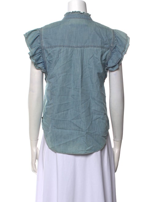 Veronica Beard Mock Neck Short Sleeve Button-Up Top