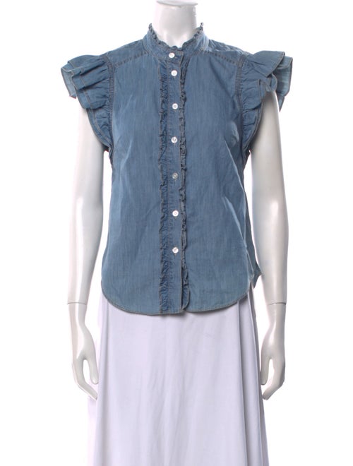 Veronica Beard Mock Neck Short Sleeve Button-Up Top