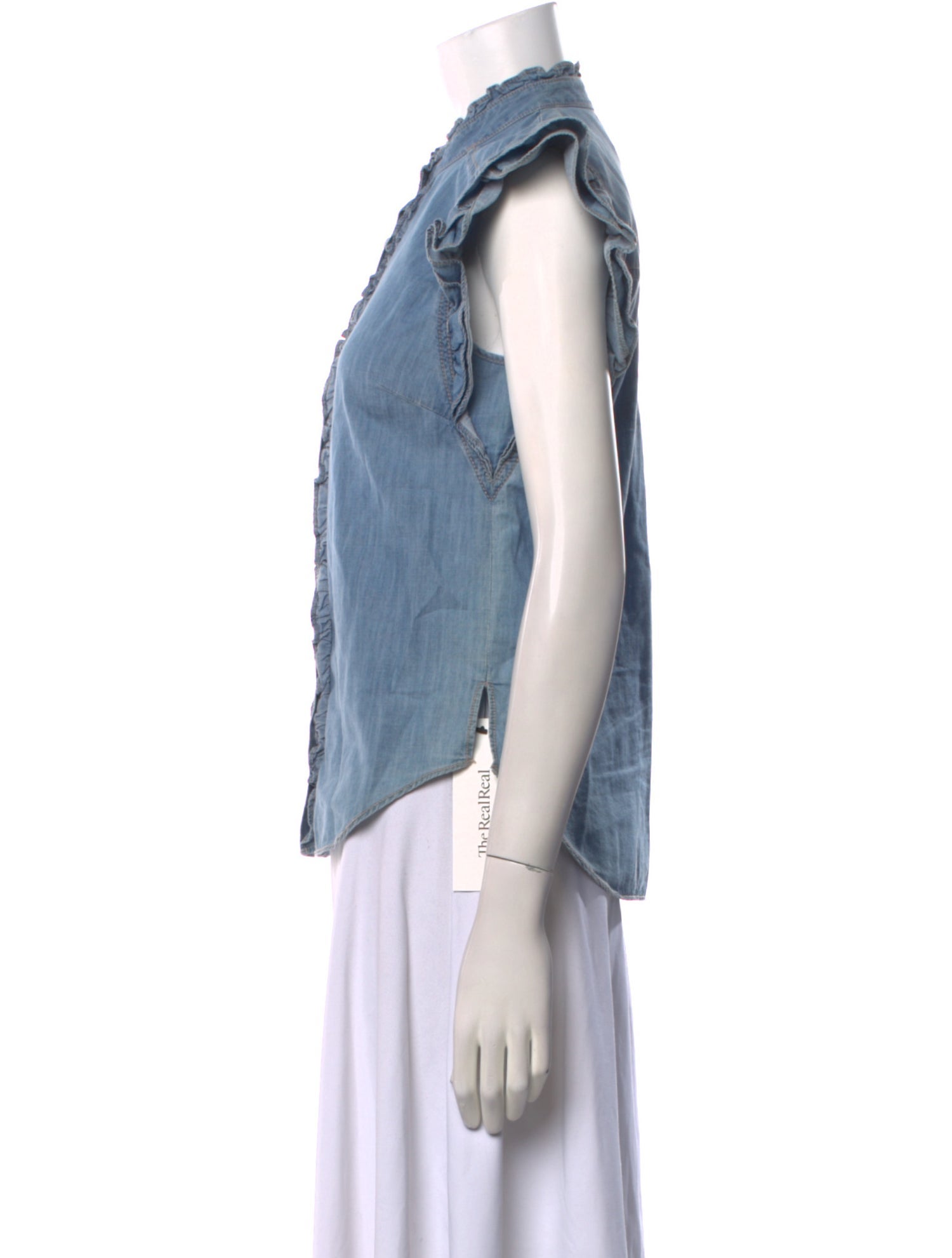 Veronica Beard Mock Neck Short Sleeve Button-Up Top