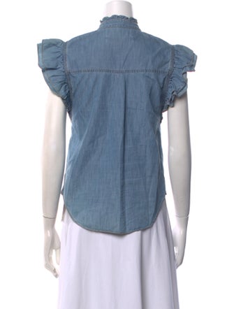 Veronica Beard Mock Neck Short Sleeve Button-Up Top