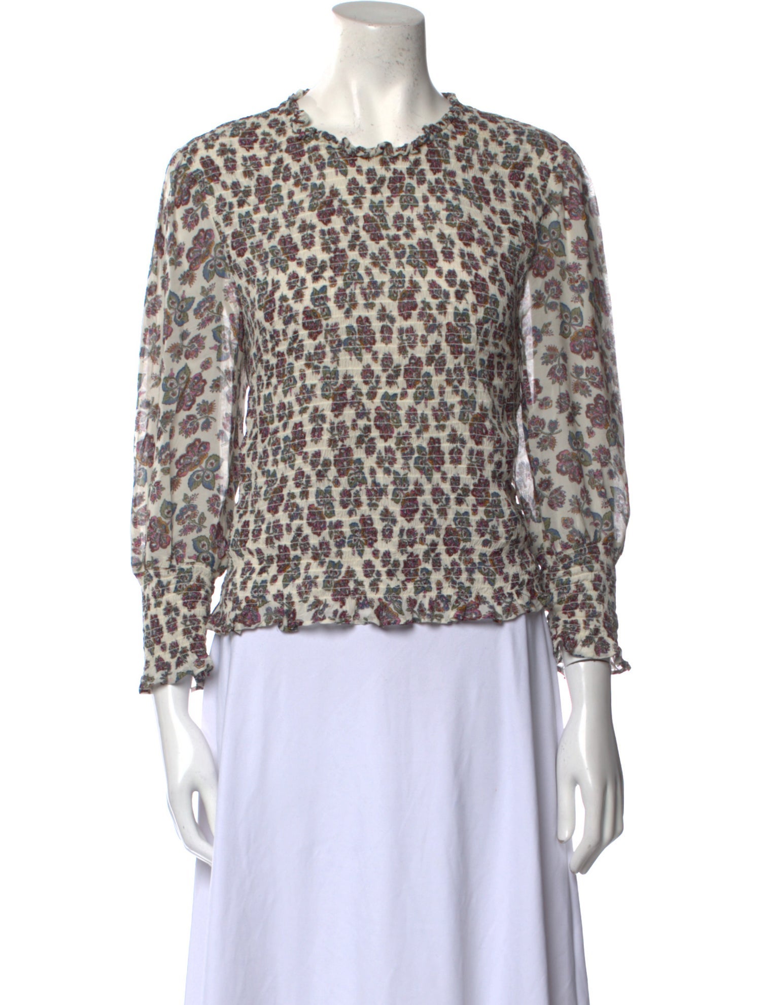 Veronica Beard Floral Print Crew Neck Blouse