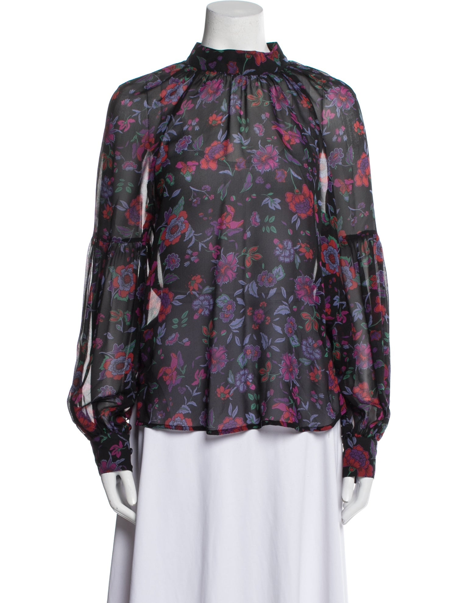 Veronica Beard Floral Print Mock Neck Blouse