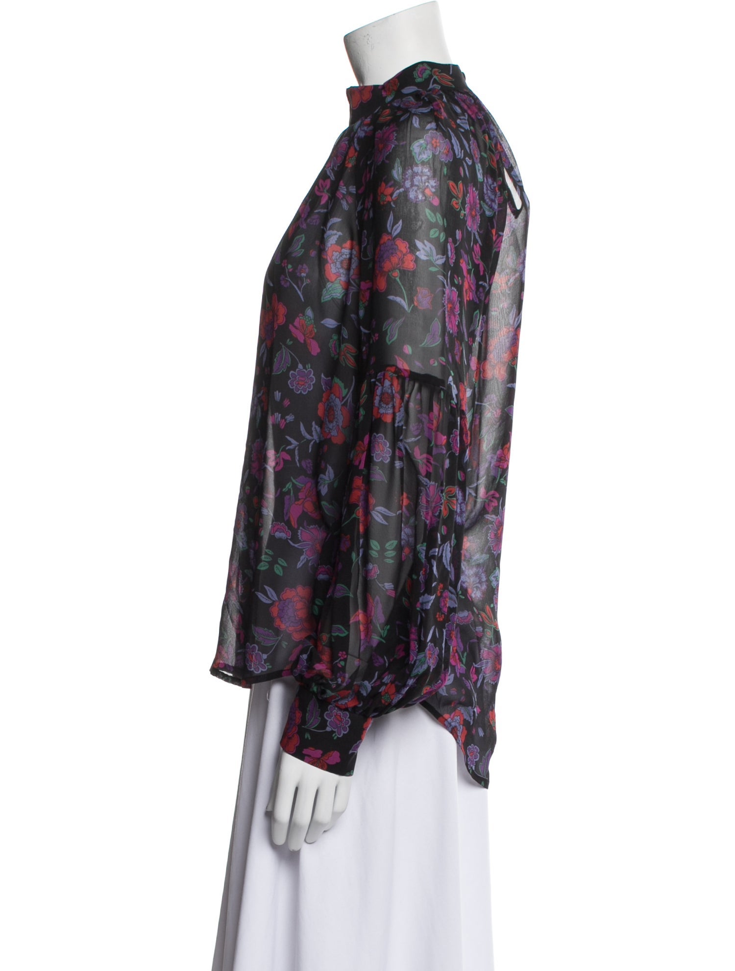 Veronica Beard Floral Print Mock Neck Blouse