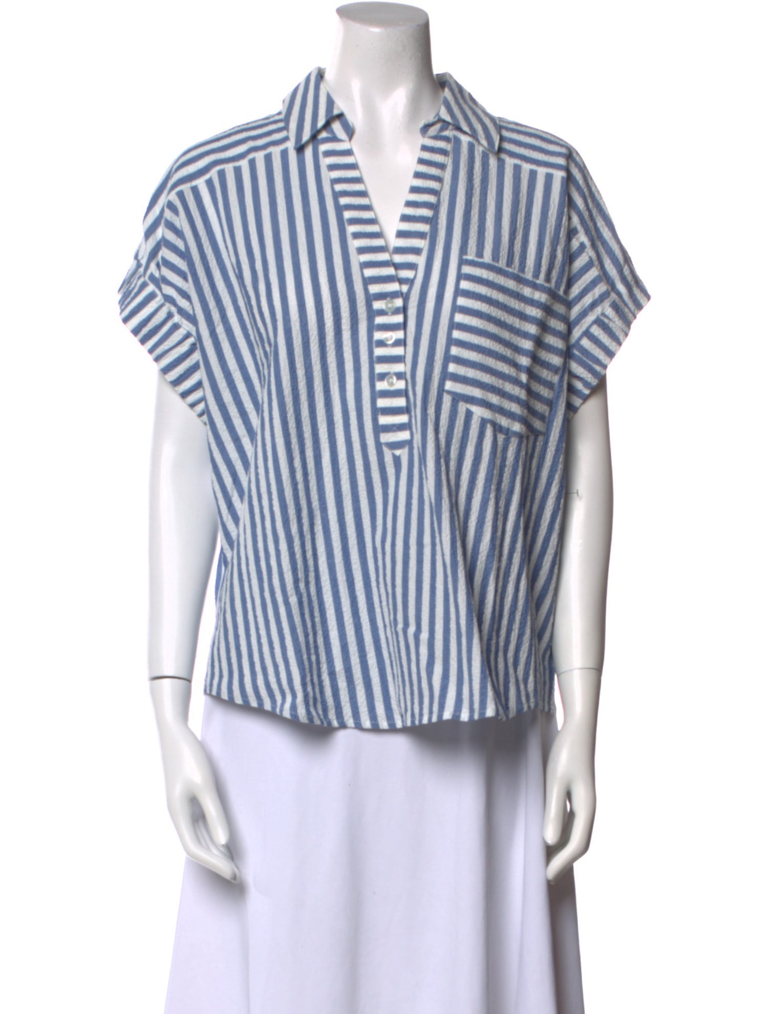 Veronica Beard Striped Short Sleeve Button-Up Top w/ Tags