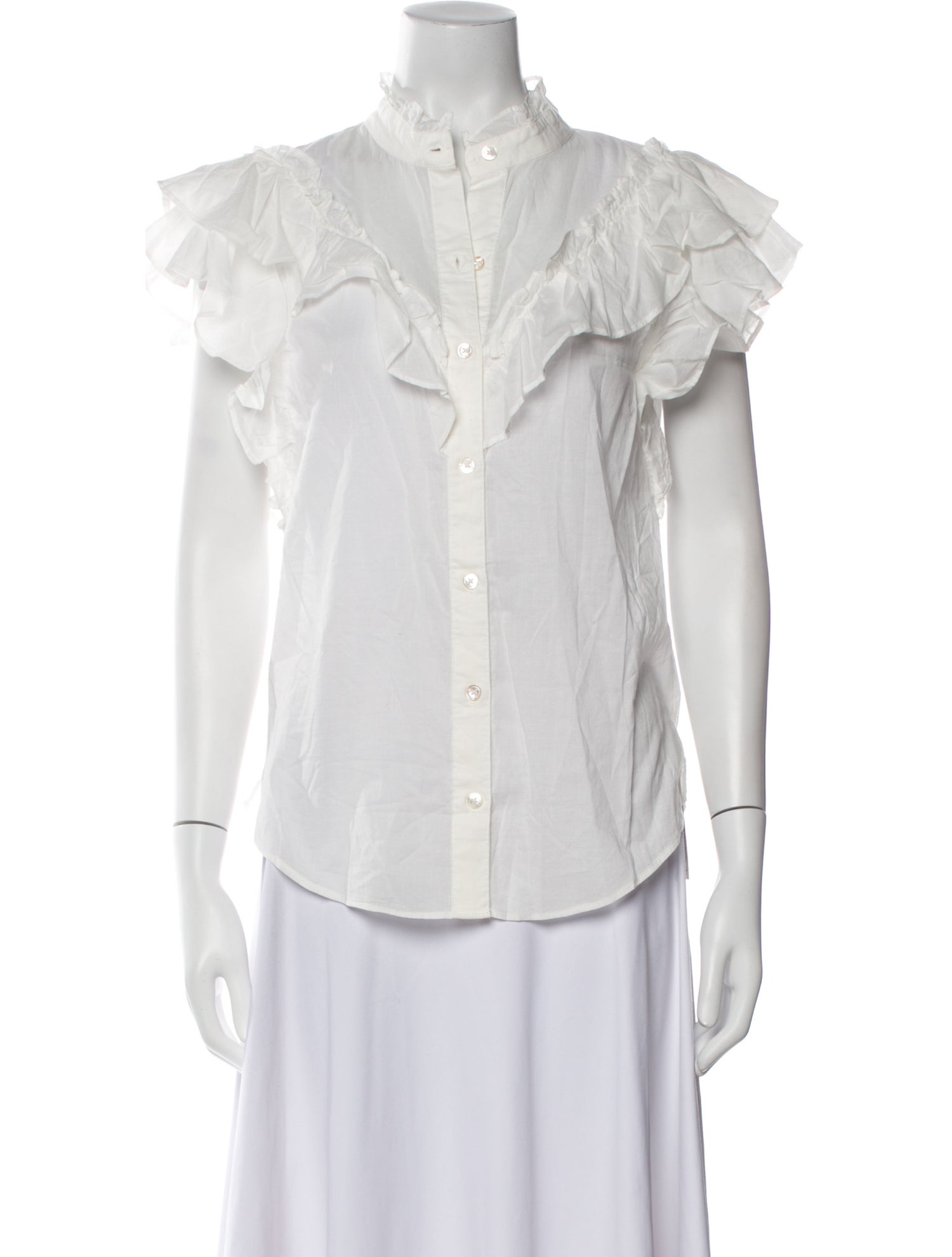 Veronica Beard Mock Neck Short Sleeve Button-Up Top w/ Tags